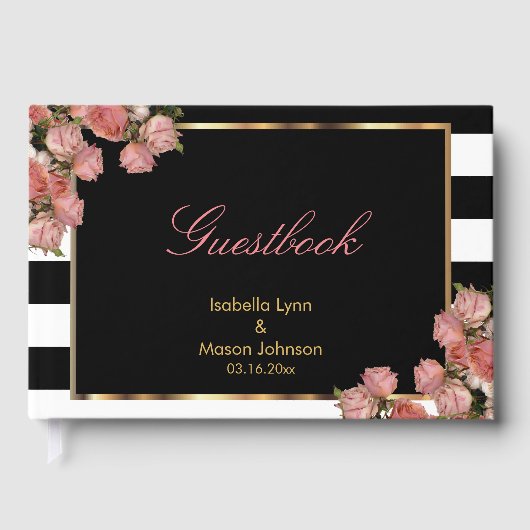 Gastenboek - Roos Goud met zwart-witte strepen (Voorkant)