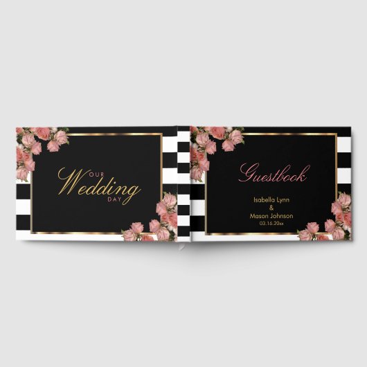 Gastenboek - Roos Goud met zwart-witte strepen (Volledig)