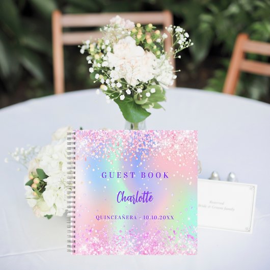 Gastenboek Roze holografische confetti Quinceanera Notitieboek