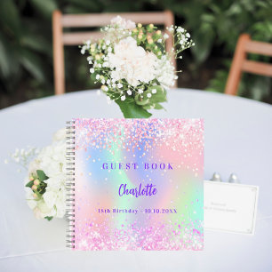 Gastenboek Roze holografische verjaardagsfeestje Notitieboek