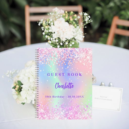 Gastenboek Roze holografische verjaardagsfeestje Notitieboek