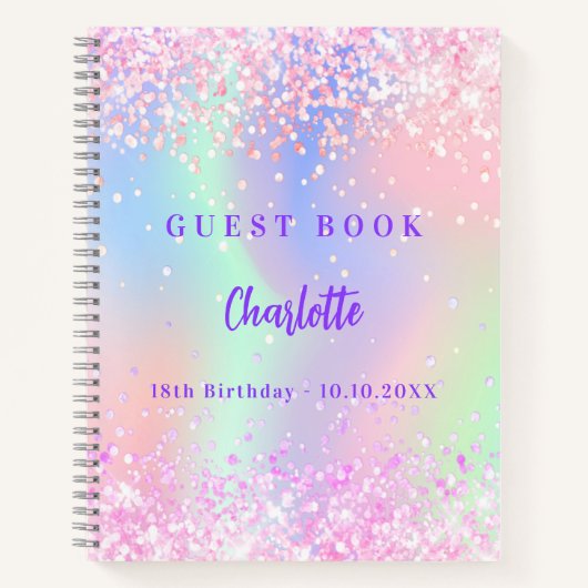 Gastenboek Roze holografische verjaardagsfeestje Notitieboek (Voorkant)