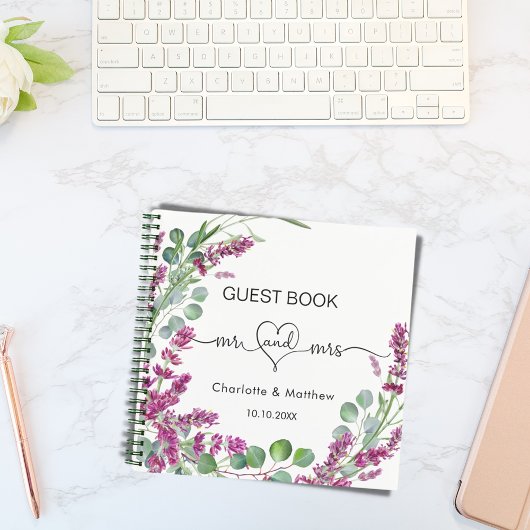 Gastenboek roze lavendel groen mr mrs bruiloft notitieboek