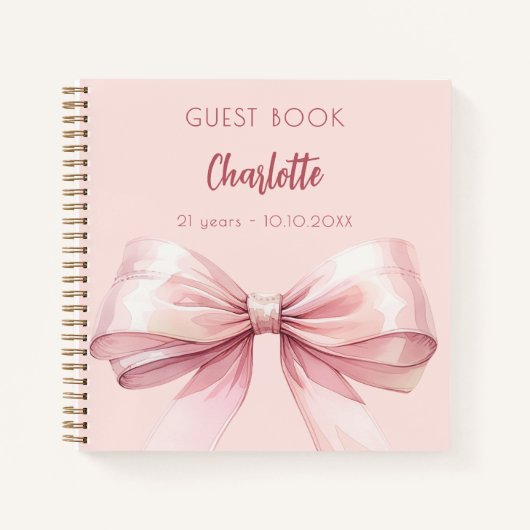 Gastenboek roze lint verjaardag notitieboek (Voorkant)