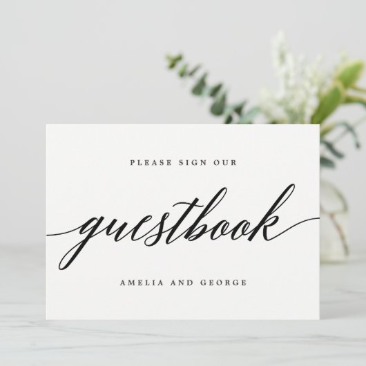 Gastenboek Sign - Modern Script Kaart (Staand voorkant)