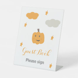 Gastenboek Sinaasappel Onze Kleine Pompoen Verjaar Reclamebord Met Voetstuk