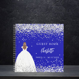 Gastenboek Sweet 16 koningsblauwe jurk glitter Notitieboek