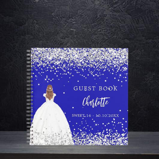 Gastenboek Sweet 16 koningsblauwe jurk glitter Notitieboek