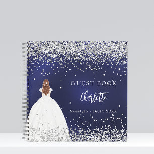Gastenboek Sweet 16 marineblauwe jurk glitter Notitieboek