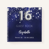 Gastenboek Sweet 16 marineblauwe zilveren sterren Notitieboek (Voorkant)