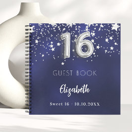 Gastenboek Sweet 16 marineblauwe zilveren sterren Notitieboek