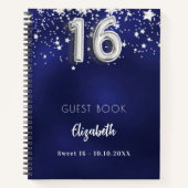Gastenboek Sweet 16 marineblauwe zilveren sterren Notitieboek (Voorkant)
