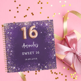 Gastenboek Sweet 16 paarse roos gouden glitter Notitieboek