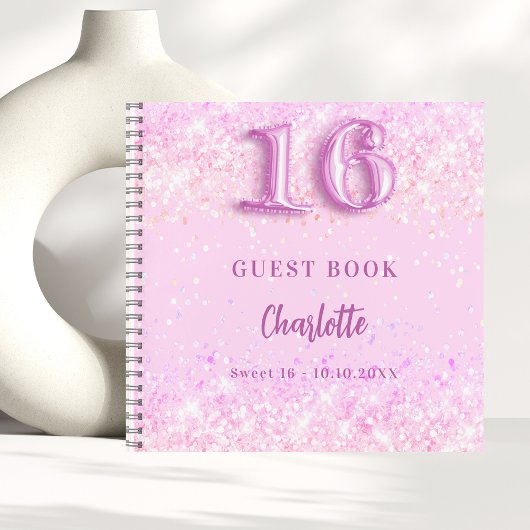 Gastenboek Sweet 16 roze confetti naam Notitieboek