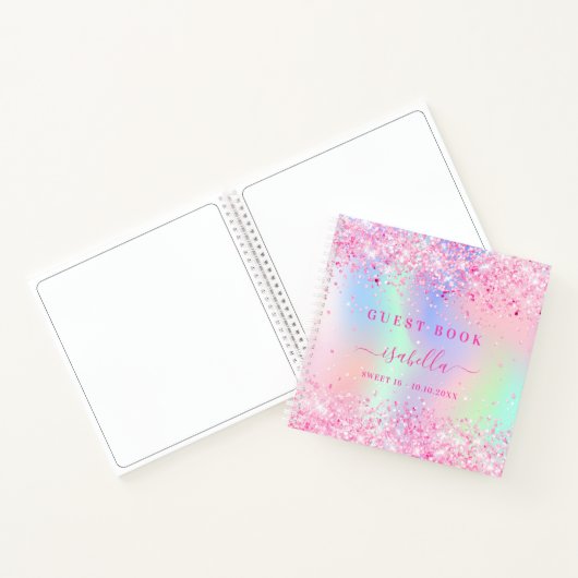 Gastenboek Sweet 16 roze holografisch Notitieboek (Binnen)
