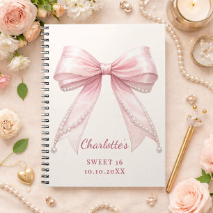 Gastenboek Sweet 16 roze strik ivoor parels Notitieboek
