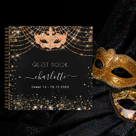 Gastenboek Sweet 16 zwart goud masquerade glitter Notitieboek