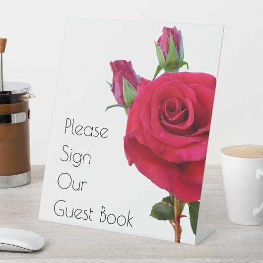Gastenboek Tafelteken Rode Rozen Bruiloft Reclamebord Met Voetstuk (Insitu)