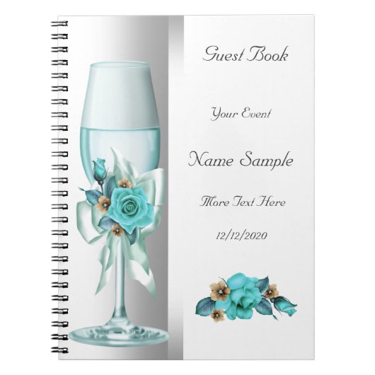 Gastenboek Teal Wit Beige Roos Notitieboek (Voorkant)