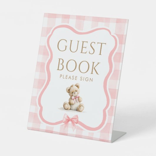 Gastenboek Teddybeer Baby Shower Tafelbord Reclamebord Met Voetstuk (Voorkant)