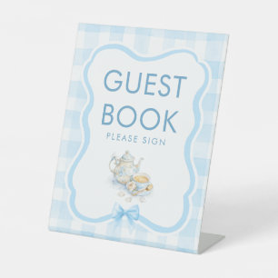 Gastenboek Theepartij Blauwe Tafelbord Shower Reclamebord Met Voetstuk