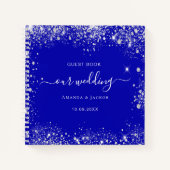 Gastenboek trouwen koninklijk blauw zilver glitter notitieboek (Voorkant)