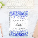 Gastenboek verjaardag koninklijk blauw wit confett notitieboek<br><div class="desc">Een chique witte achtergrond met koningsblauw glitter,  confetti. Personaliseer en voeg jouw naam toe,  leeftijd 21,  datum. De naam is geschreven met een modern handschrift.</div>