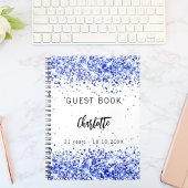 Gastenboek verjaardag koninklijk blauw wit confett notitieboek