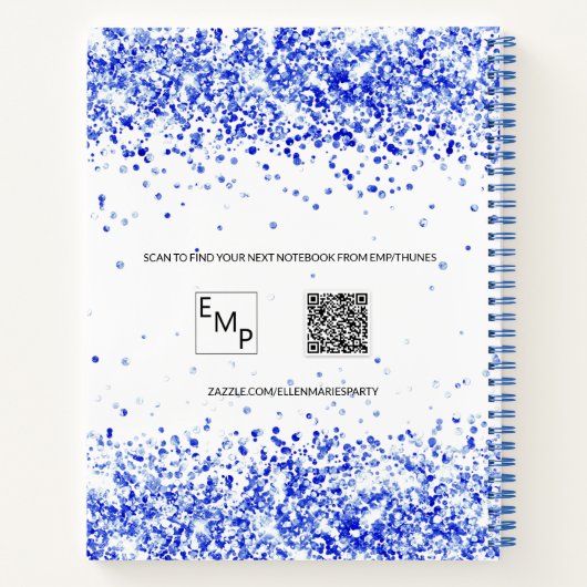 Gastenboek verjaardag koninklijk blauw wit confett notitieboek (Achterkant)