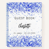 Gastenboek verjaardag koninklijk blauw wit confett notitieboek (Voorkant)