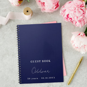 Gastenboek verjaardag marineblauw wit naam eenvoud notitieboek