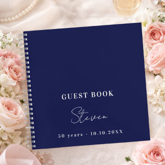 Gastenboek verjaardag marineblauw witte naam eenvo notitieboek