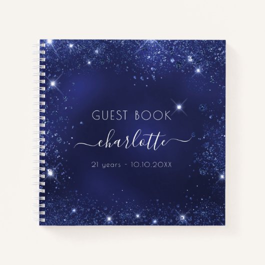 Gastenboek verjaardag marineblauwe glitters glitte notitieboek (Voorkant)