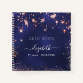 Gastenboek verjaardag navy blauw roos goud sterren notitieboek (Voorkant)