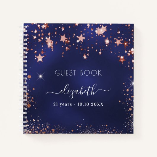 Gastenboek verjaardag navy blauw roos goud sterren notitieboek (Voorkant)