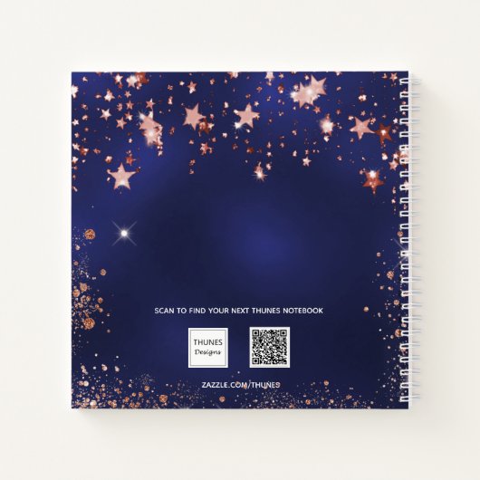 Gastenboek verjaardag navy blauw roos goud sterren notitieboek (Achterkant)