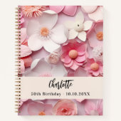 Gastenboek verjaardag roze wit bloemetjes naam notitieboek (Voorkant)