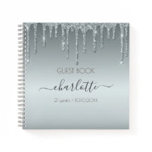 Gastenboek verjaardag Silver Textures glitter luxe