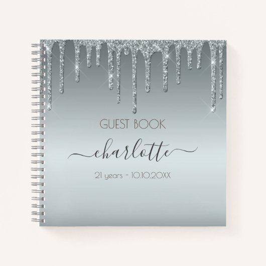 Gastenboek verjaardag Silver Textures glitter luxe Notitieboek (Voorkant)