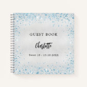 Gastenboek verjaardag zilveren blauwe sparkles notitieboek (Voorkant)
