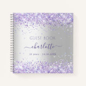 Gastenboek verjaardag zilveren violet glitter naam notitieboek (Voorkant)