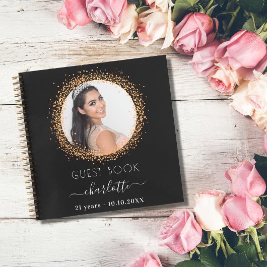 Gastenboek verjaardag zwart goud glitters foto notitieboek