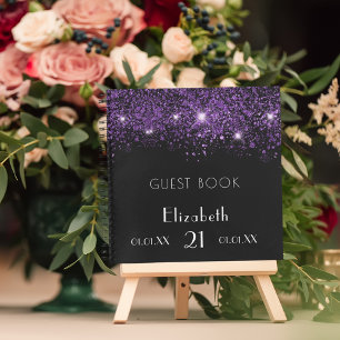 Gastenboek verjaardag zwart paars glitters monogra notitieboek