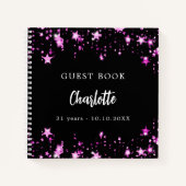 Gastenboek verjaardag zwart roze sterren naam notitieboek (Voorkant)