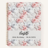 Gastenboek verjaardagsbloemen roze witte naam notitieboek (Voorkant)
