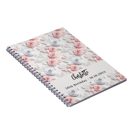 Gastenboek verjaardagsbloemen roze witte naam notitieboek (Rechterzijde)