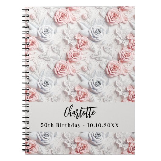Gastenboek verjaardagsbloemen roze witte naam notitieboek (Voorkant)