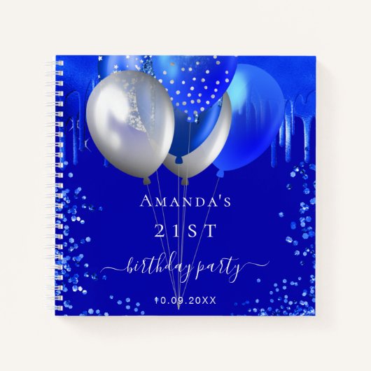 Gastenboek verjaardagsfeest koninklijke blauwe bal notitieboek (Voorkant)