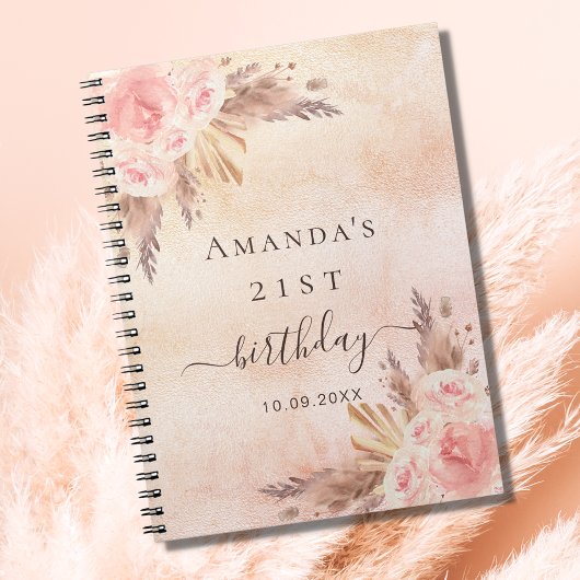 Gastenboek verjaardagspampas gras roos goud notitieboek