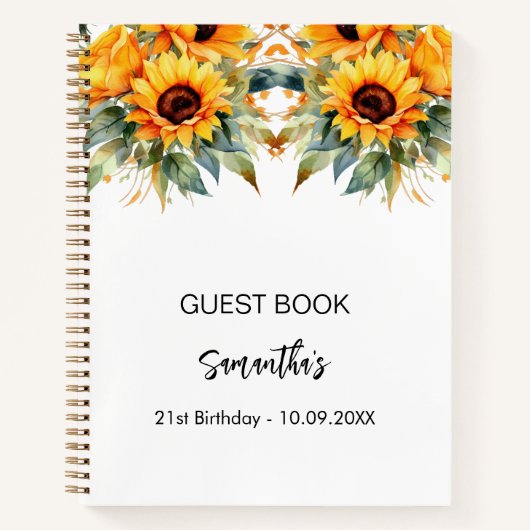 Gastenboek verjaardagszonnebloemen waterverf notitieboek (Voorkant)